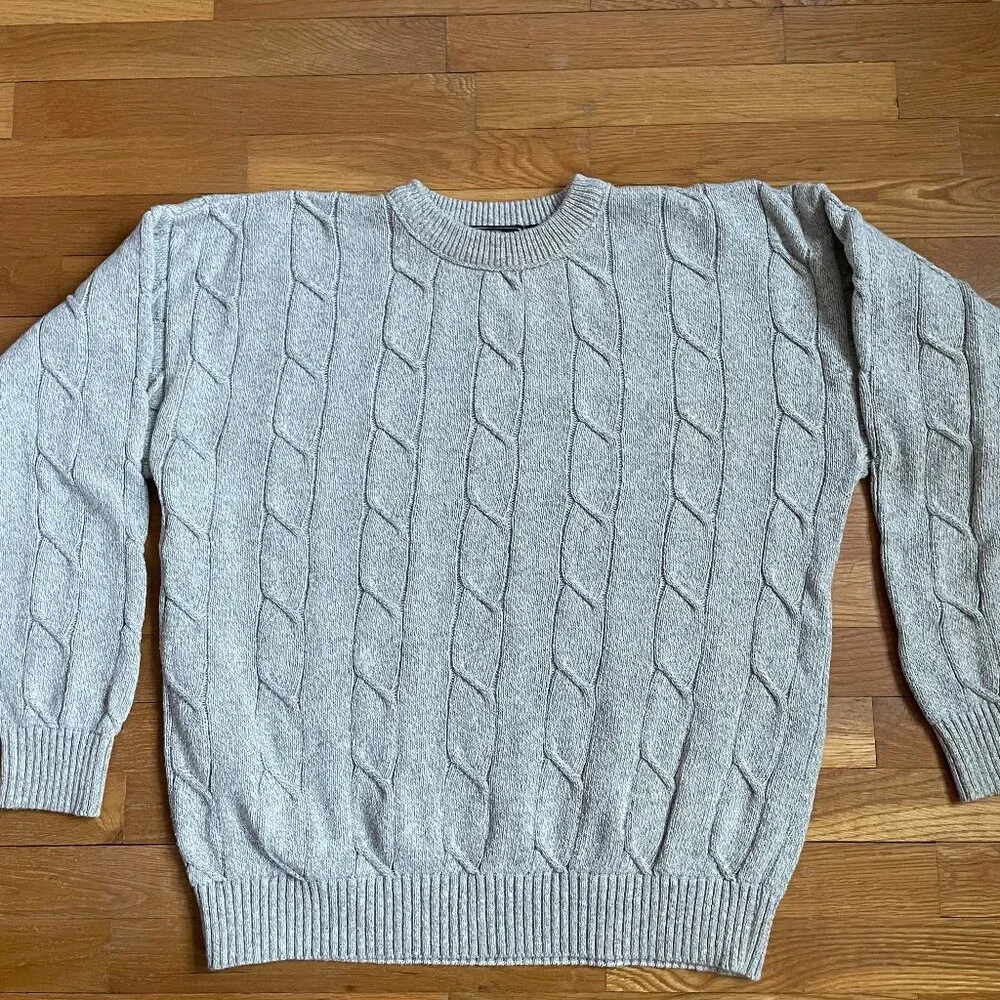 Vintage GANT USA Grey Cable Knit Sweater - Old Money Aesthetic L